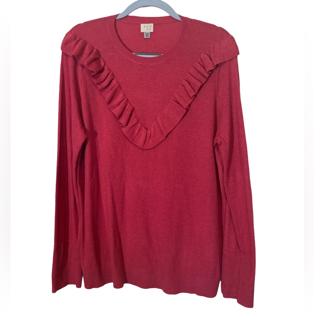 Barbie pink light weight sweater with V ruffle design by A New Day, XXL